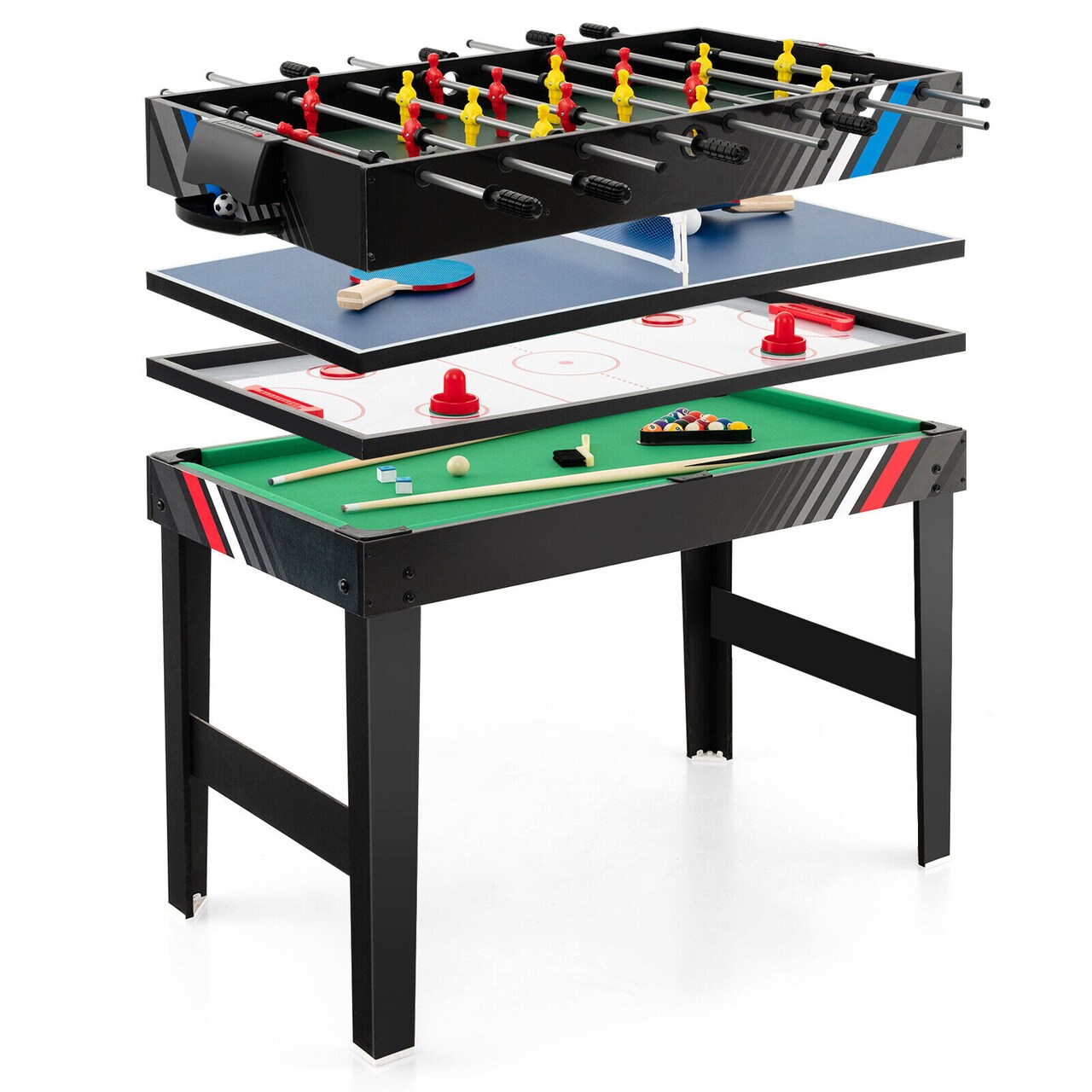 4 in 1 Game Table Foosball Hockey Billiards Table Tennis Combo Arcade Table Black